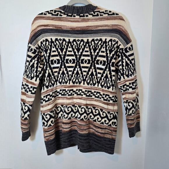 Lucky Brand Southwestern Aztec Knit Tan Brown Open Front Cardigan Size S Cotton - Picture 5 of 9